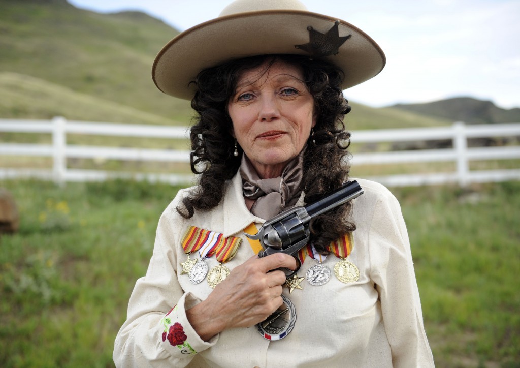 Annie Oakley and Buffalo Bill reenactors, Cathy Elliott and Jason Baker prepare for the Buffalo Bill Days event in Golden, Colorado